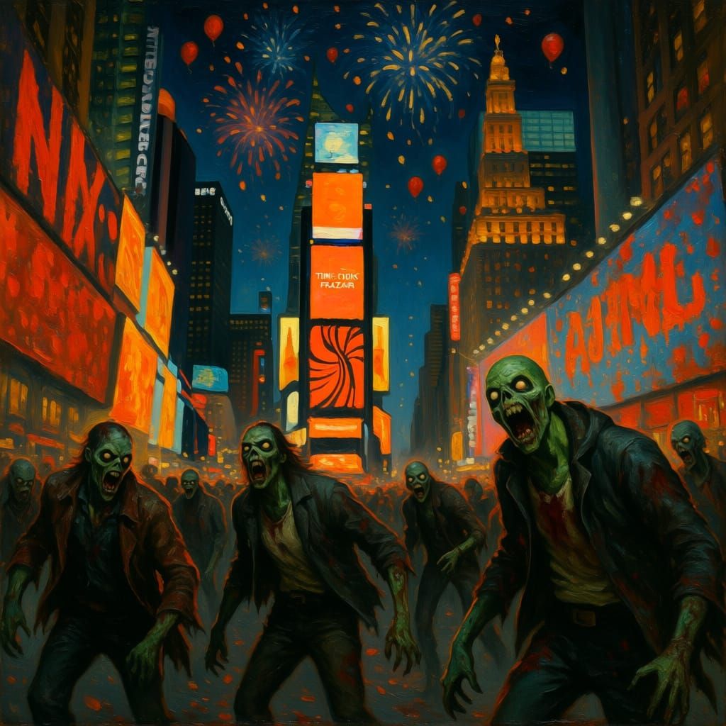 Zombies Invade Times Square in Post-Apocalyptic New Year's E...