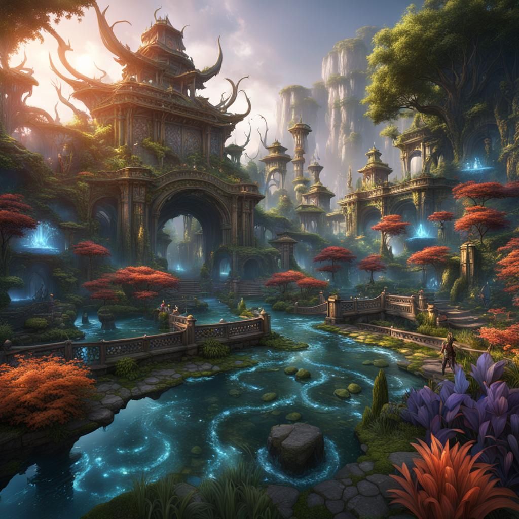 Fantastical Garden in Avatar Style: Detailed Matte Painting