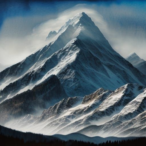 Watercolour painting in the style of van Gogh of a Mountain