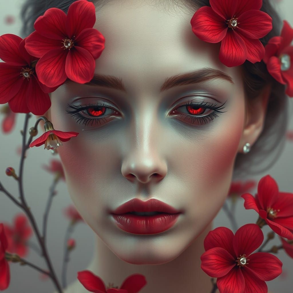 saignement yeux fleurs diamants rouge