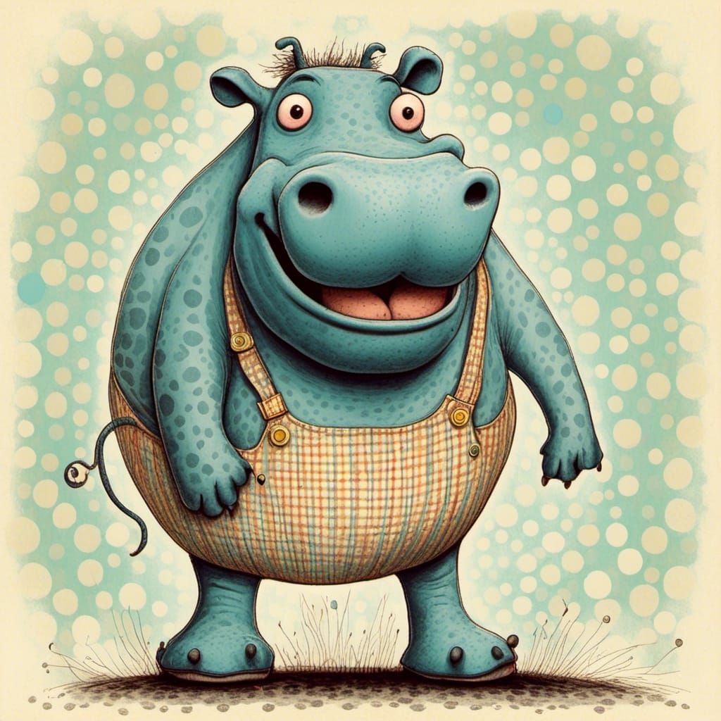 Whimsical Hippopotamus Illustration with Elongated Legs