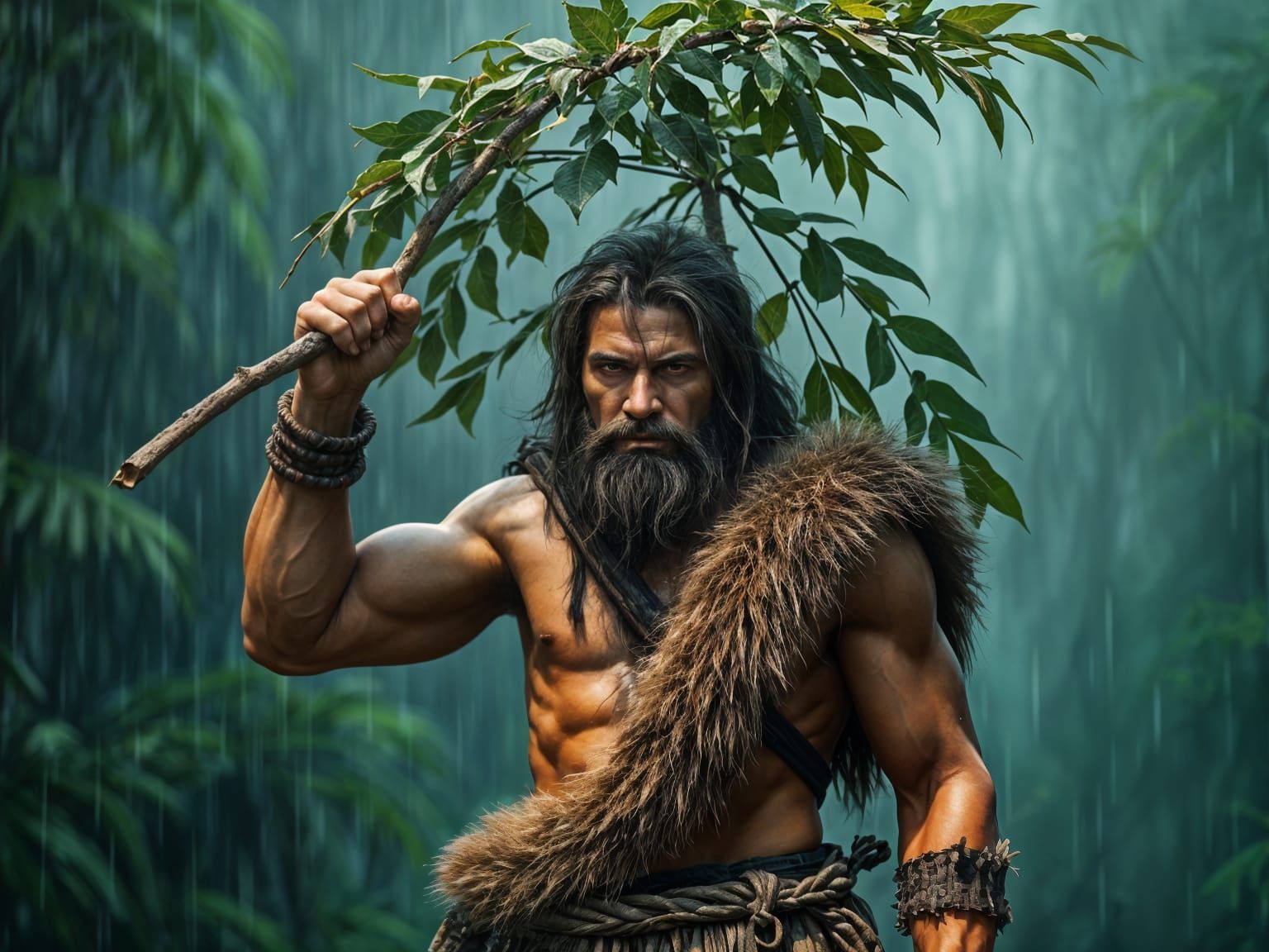 Caveman's Leafy Umbrella in the Wilderness