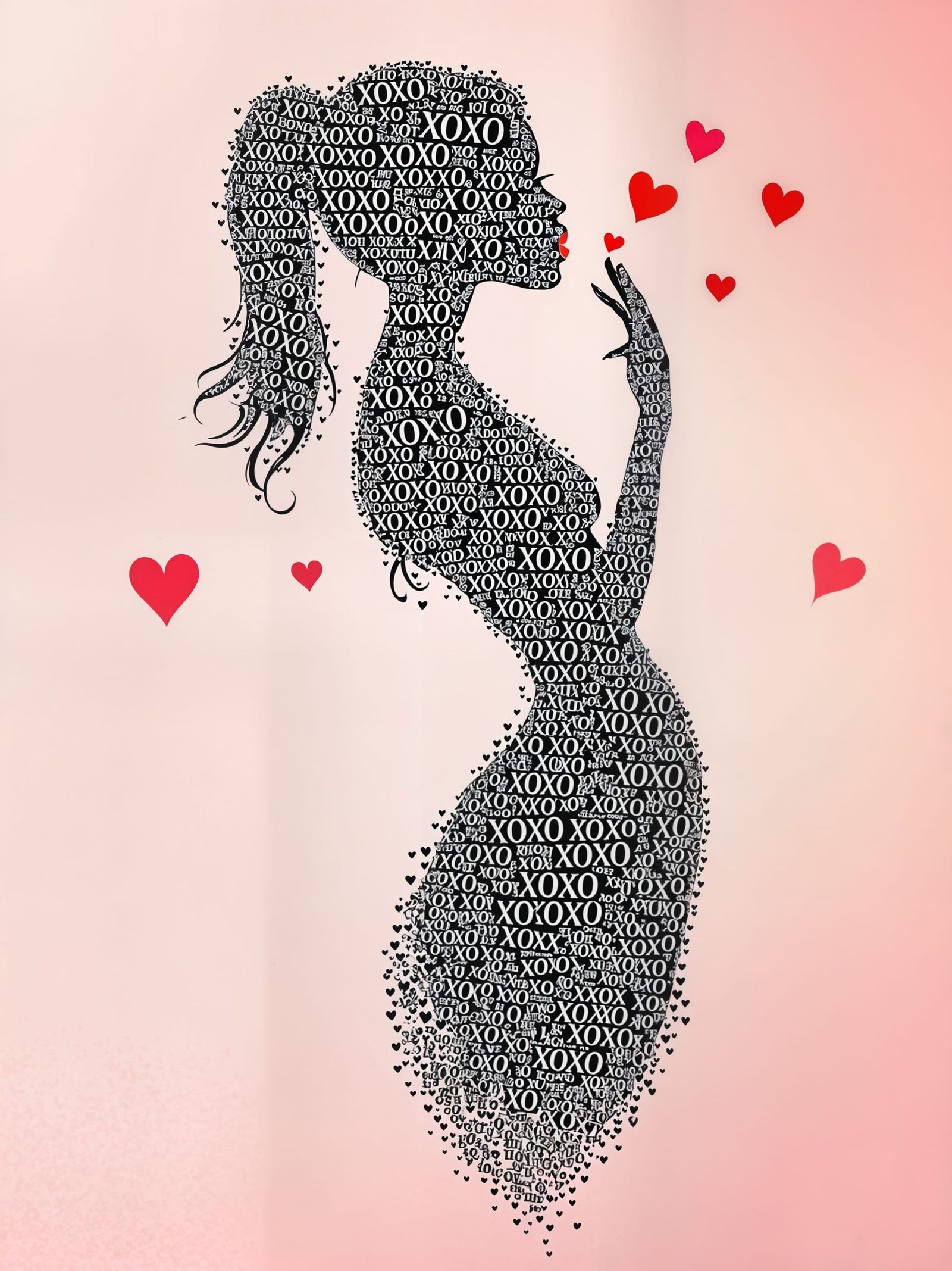 Romantic Beauty Silhouette in Intricate Text Art