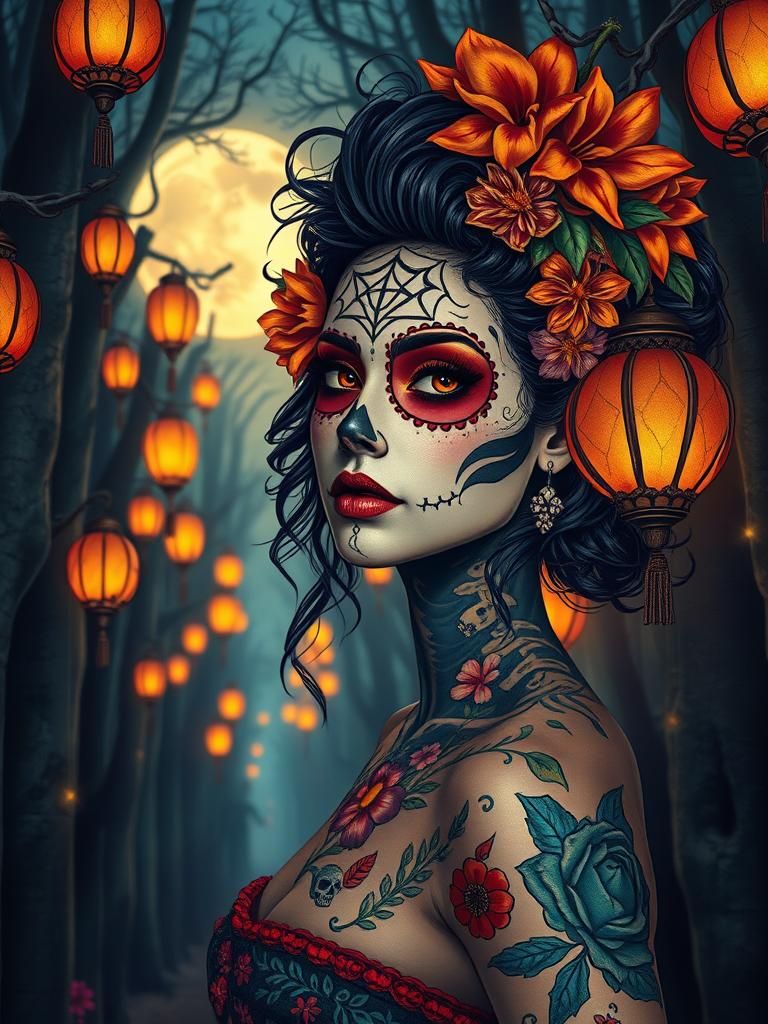 Day of the Dead Woman in Surreal Forest