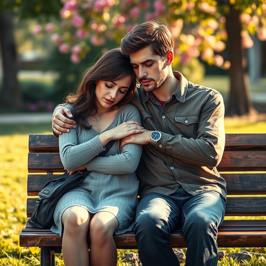 Two Friends Embracing Comfort in a Serene Park Setting