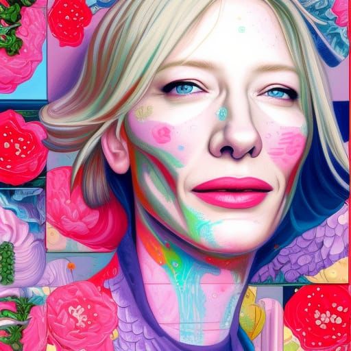 Cate Blanchett Portrait in Pop Surrealist Style