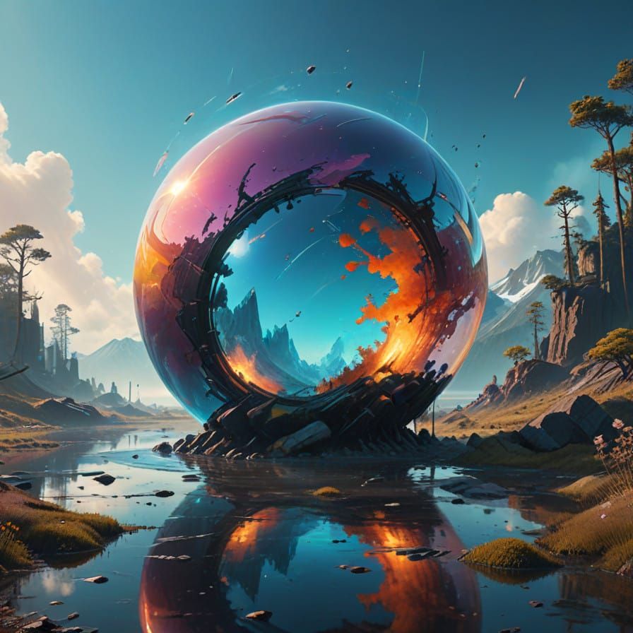 Ethereal Glass Spheres Rise in Shimmering Water