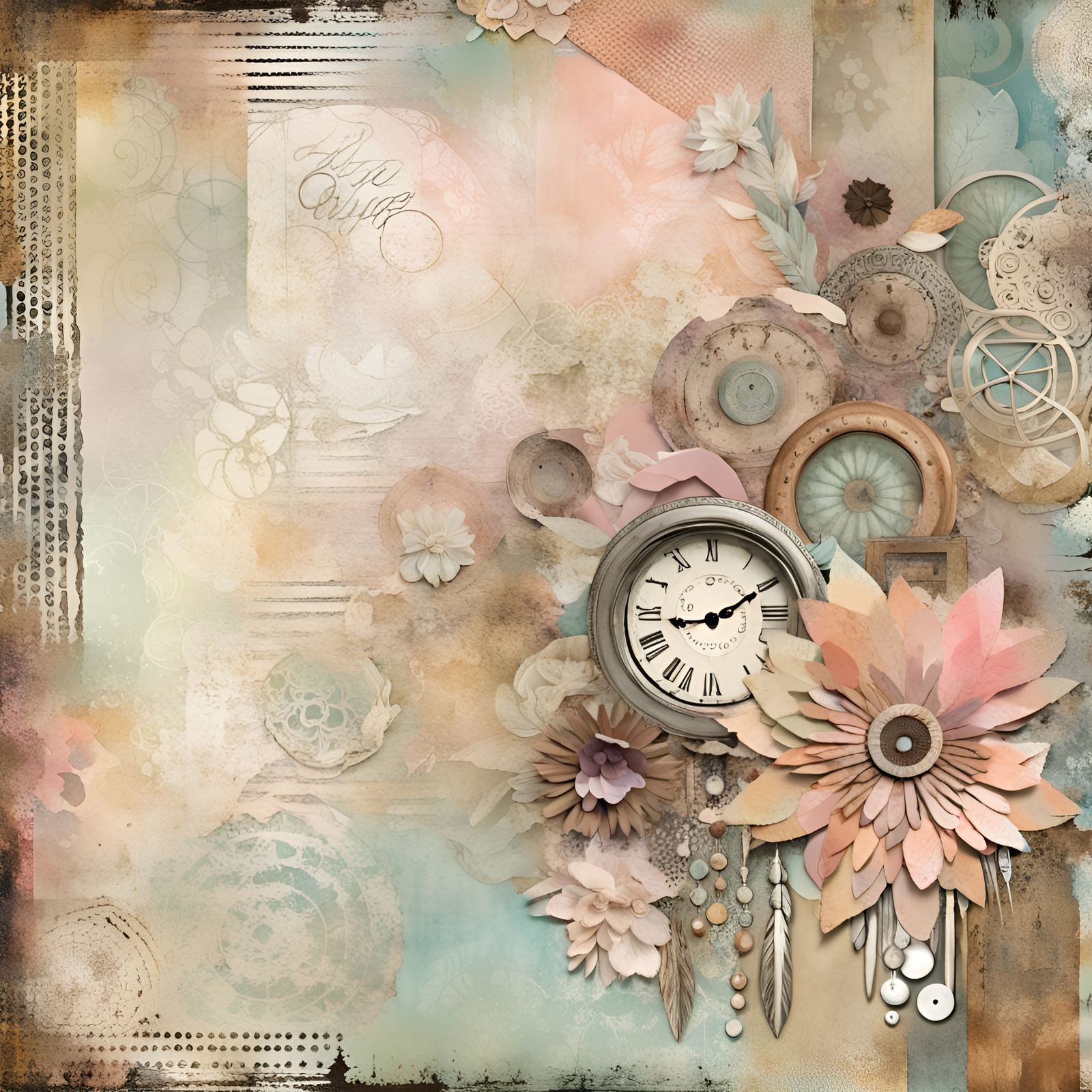 Vintage Boho Chic Collage in Mixed Media Style