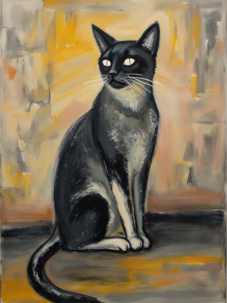 Render the seated cat with pastels