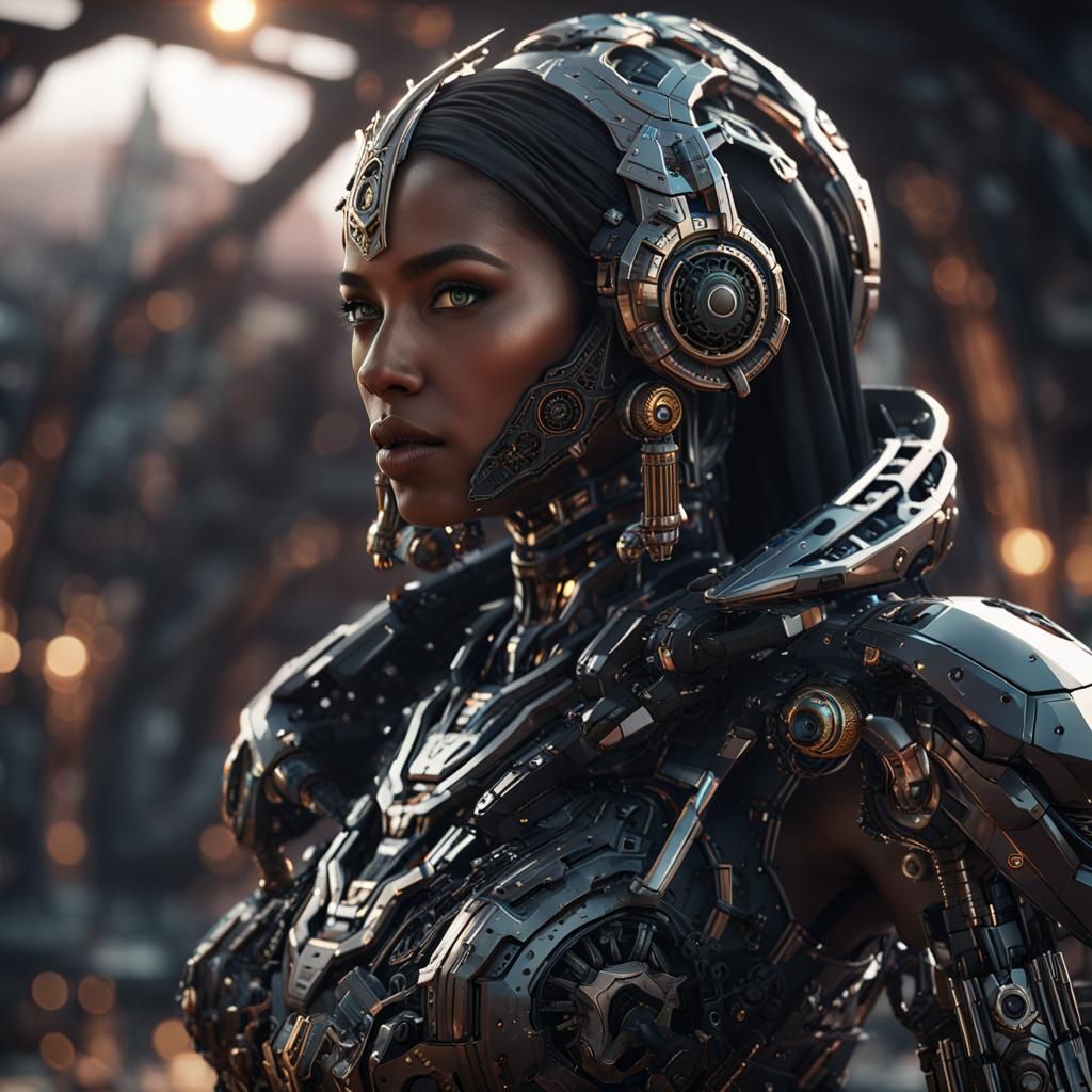 Futuristic Black Arabian Goddess in Sci-Fi Style