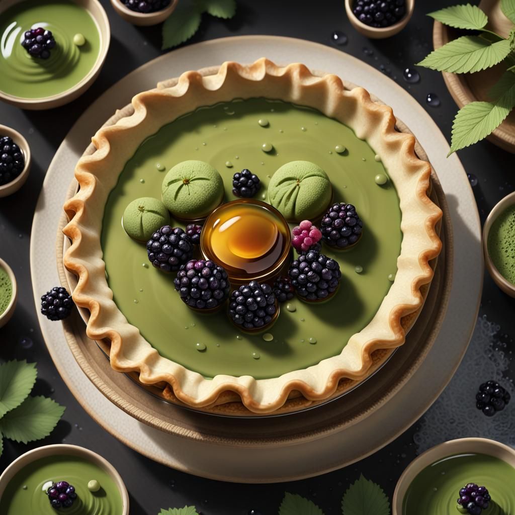 Miniature Pie in Zen Garden: Hyperrealistic Splash Art