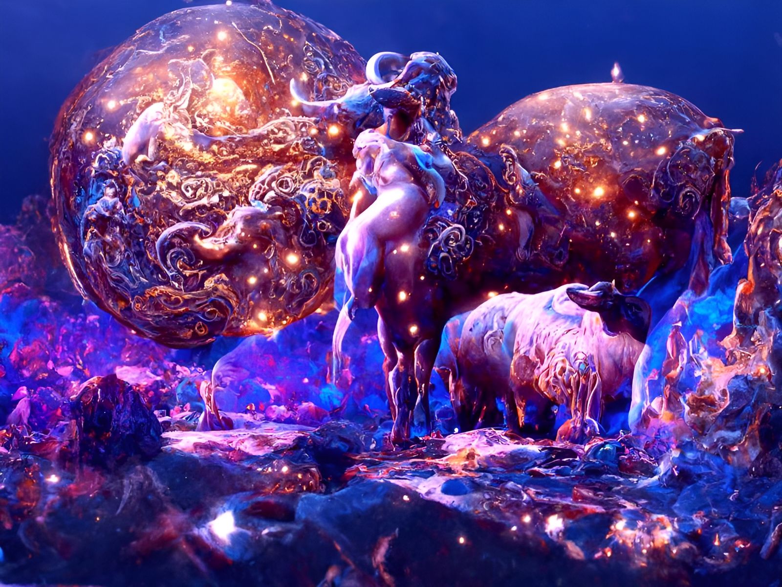 Cosmic Dance: Venus, Aries, Mars, Taurus in Art Nouveau