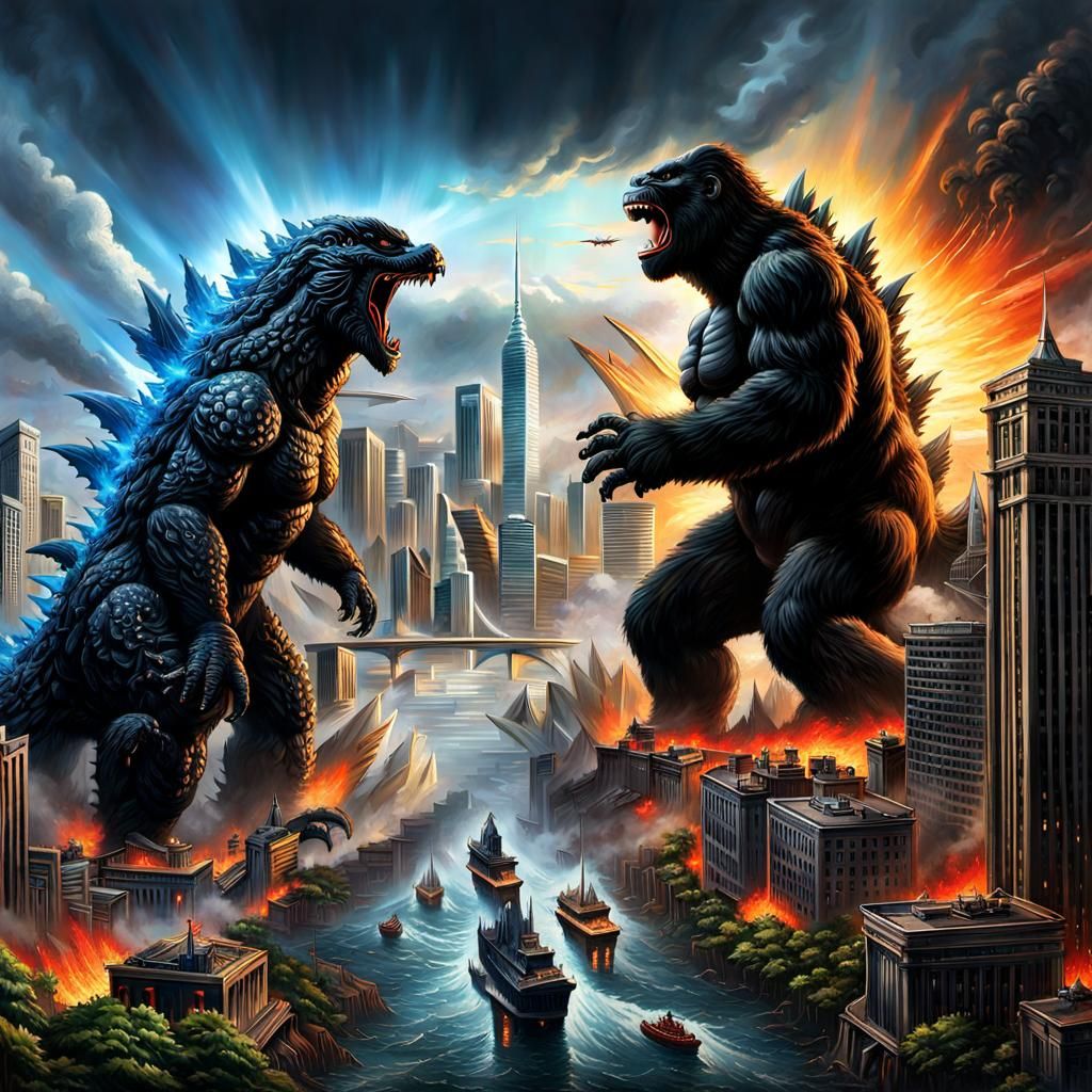 Godzilla vs. King Kong: Hyperrealistic Action Painting