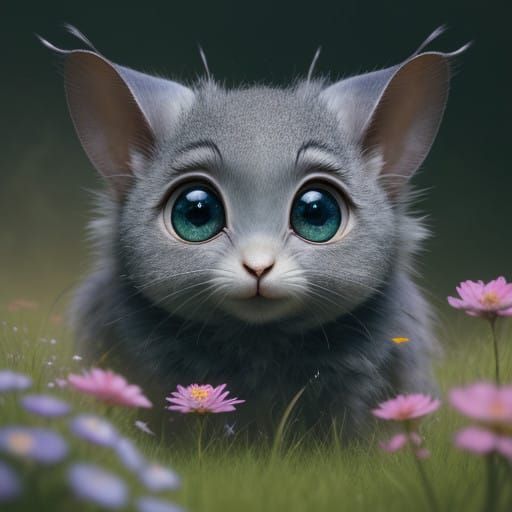 Whimsical Alien Critter Basks in Vibrant Sunlit Meadow