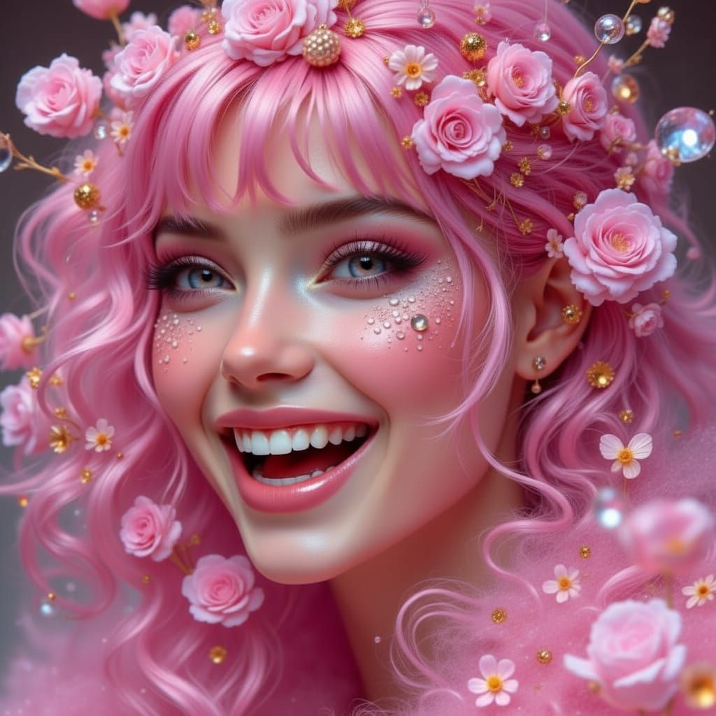 Beautiful Woman of Pink with Gold Accents