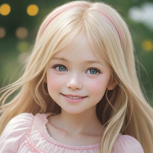 Smiling Girl with Long Hair Reading a Book