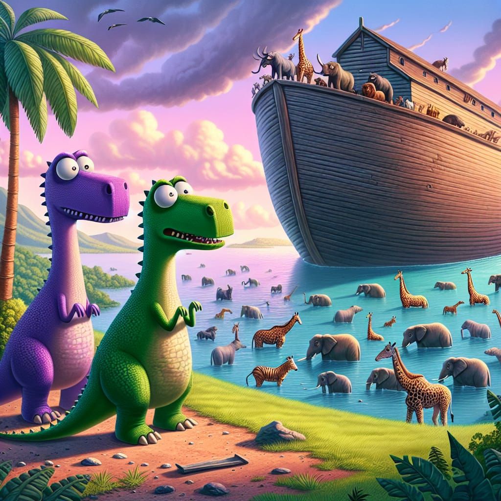 Dinosaurs Miss Noah's Ark: A Humorous Scene