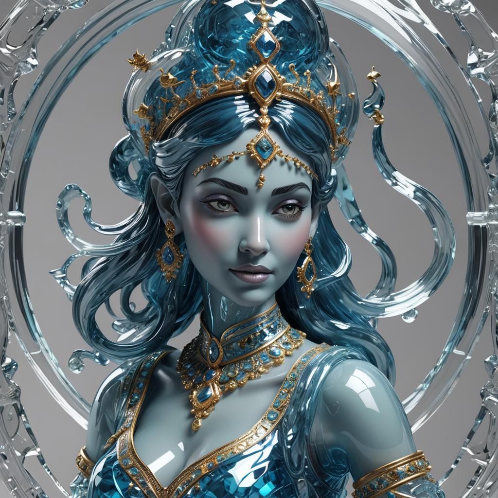 Elegant 3D Glass Sculpture of a Genie Woman