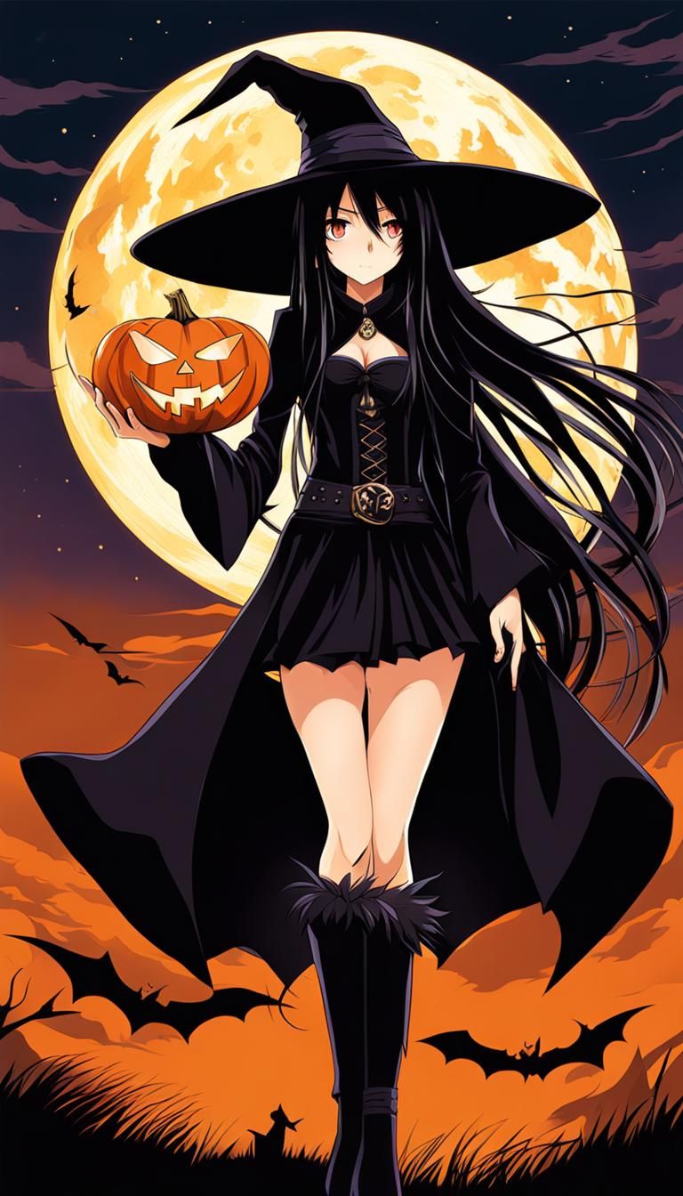 Anime Witch with Jack O'Lantern and Soul Eater Moon