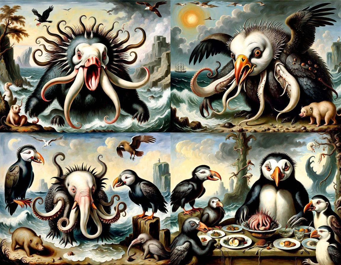 Horrific Mutant Creature in a Lush, Romantic Landscape