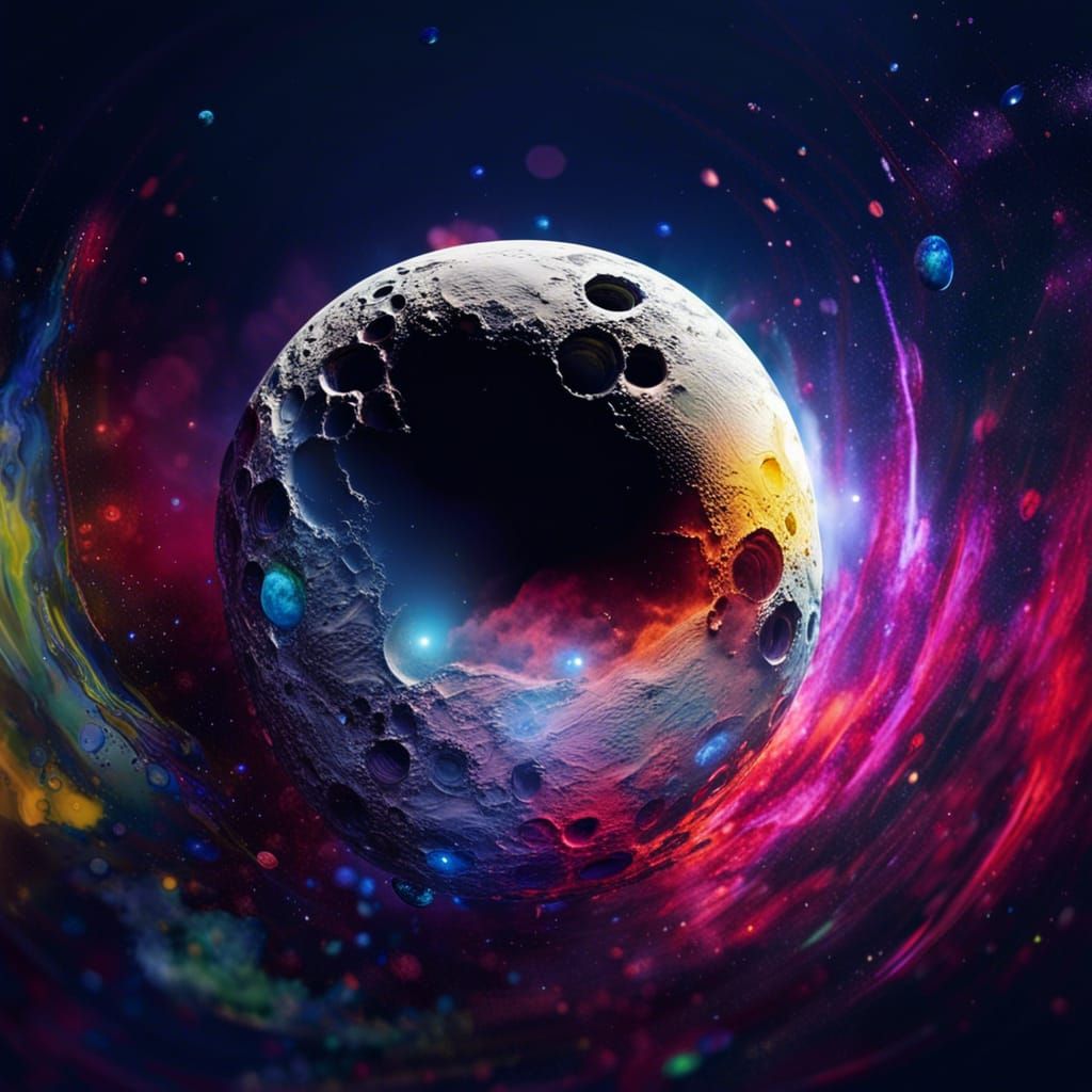 Detailed Moon Through Telescope Lens in Space