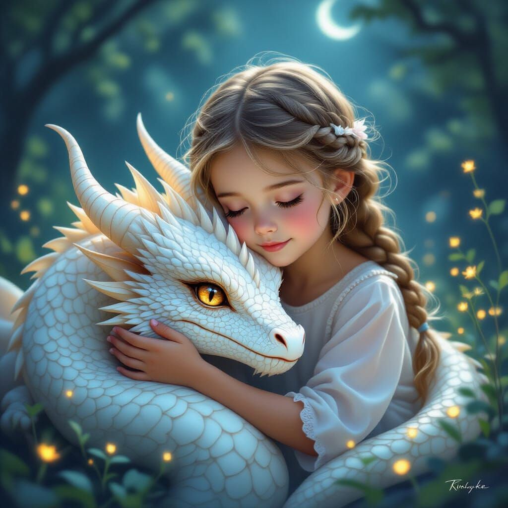 Girl and Dragon Embrace in Ethereal Glade