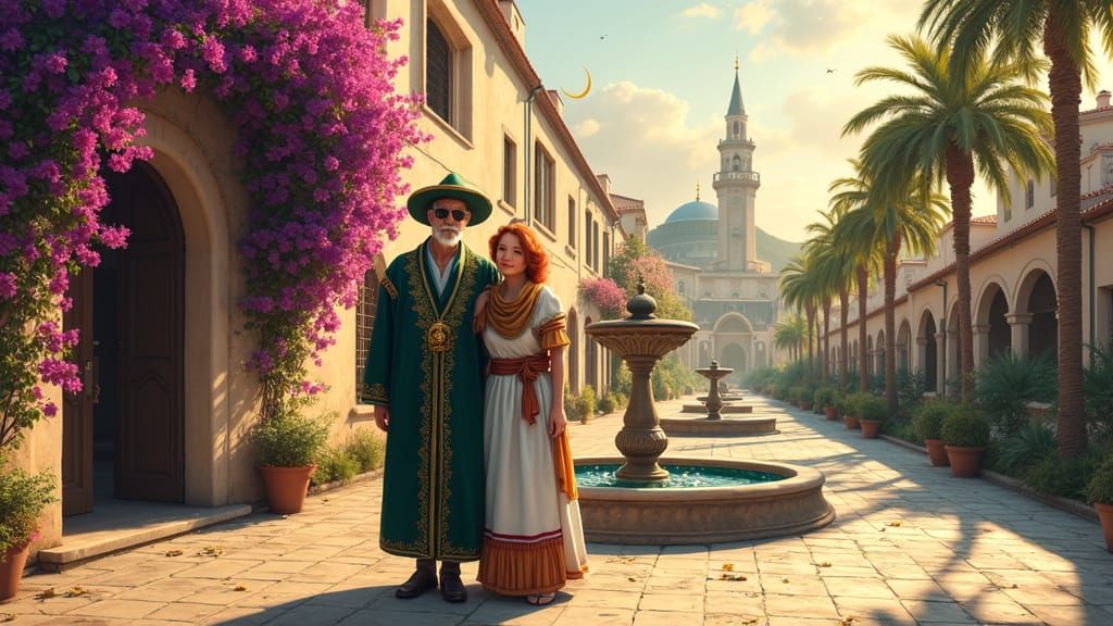 Elderly Couple in Vibrant Japanese Anime-Inspired Scene