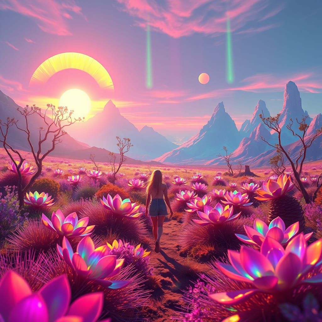 Surreal Landscape with Prismatic Colors in Neon Style
