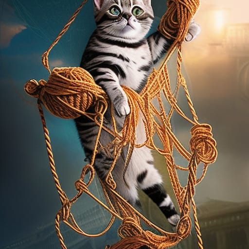 Epic cat tangled up in yarn