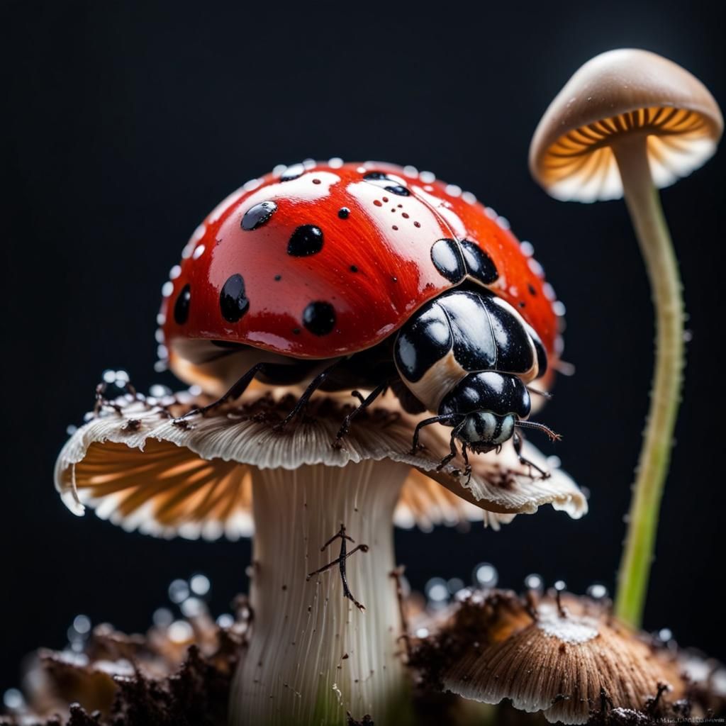Ladybug on a Transparent Effervescent Mushroom