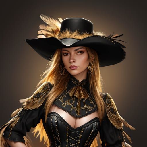 Golden-Eyed Cowgirl Portrait in Vibrant Oil Painting Style