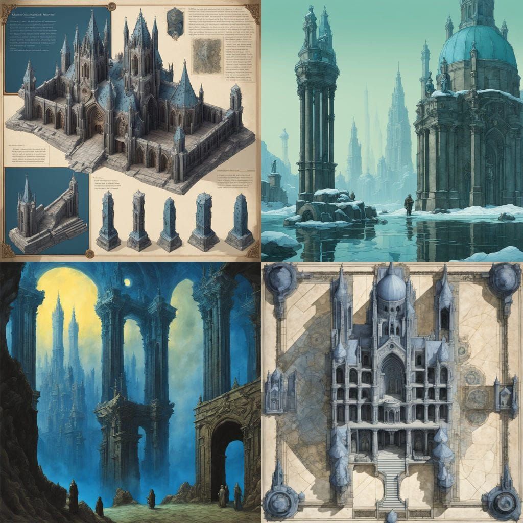 Underwater Cathedral Battle Map in Cool Blues