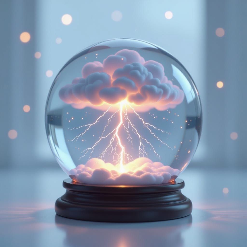 Miniature Thunderstorm Inside Glass Globe with Ethereal Glow
