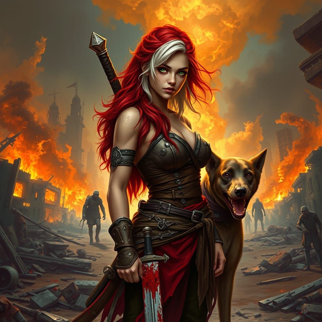 Warrior in Apocalypse, in a Dark Fantasy Style