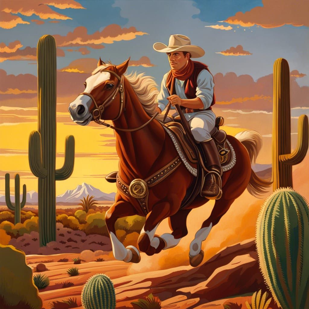 Cowboy Calf Chase: Western Oil Painting