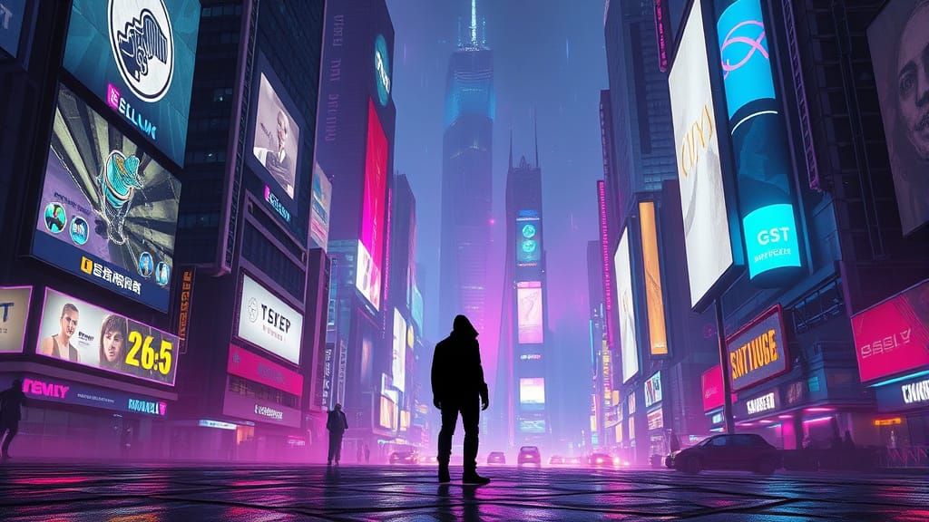 Cyberpunk Cityscape in Neon-Lit Darkness