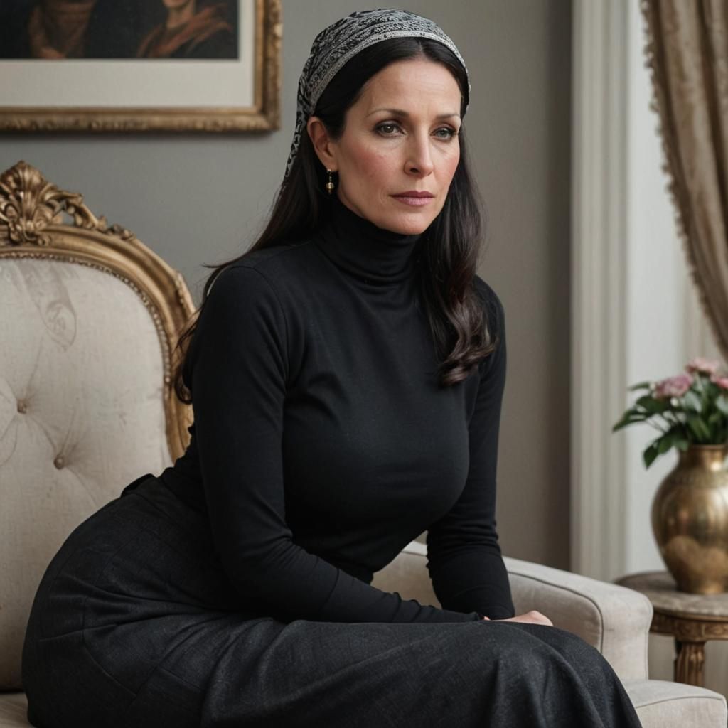 Elegant Woman Gazing at Photograph in Living Room