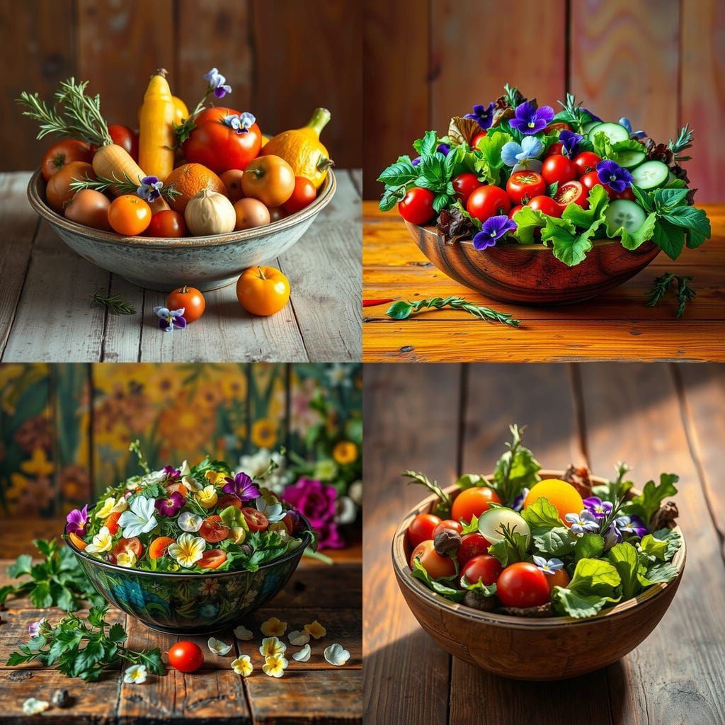 Whimsical Salad Still Life in Earthy Tones