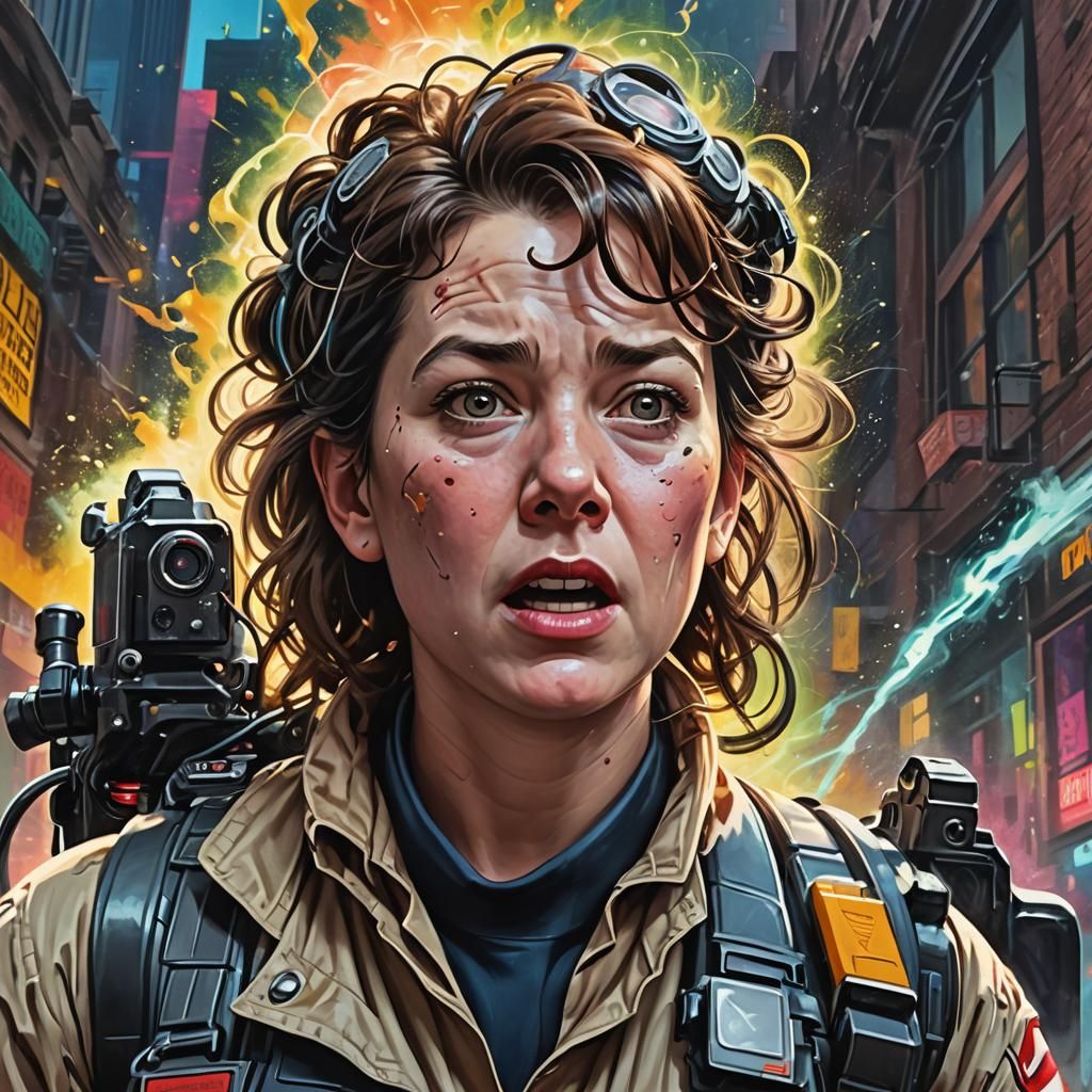 Hyperrealistic Ghostbuster Portrait in Splash Art Style