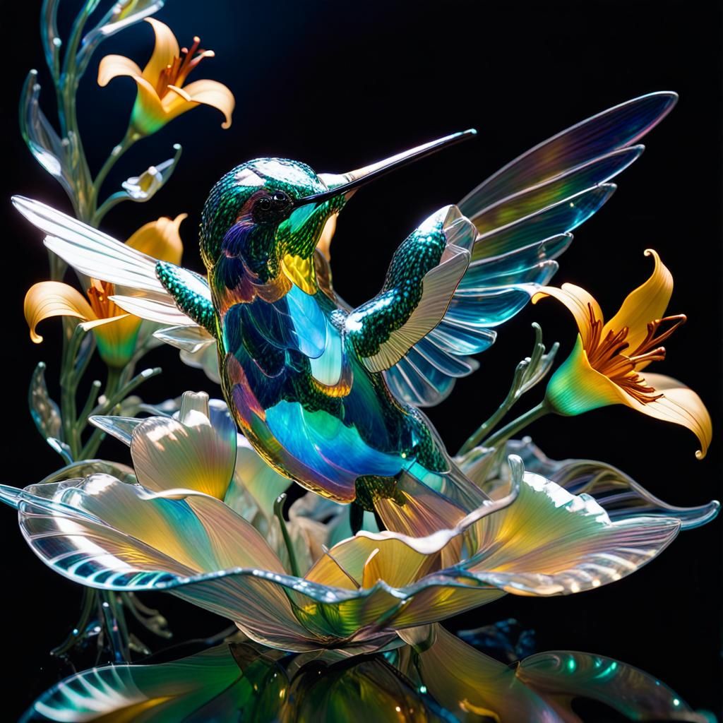 Iridescent Glass Hummingbird: A Glass Masterpiece