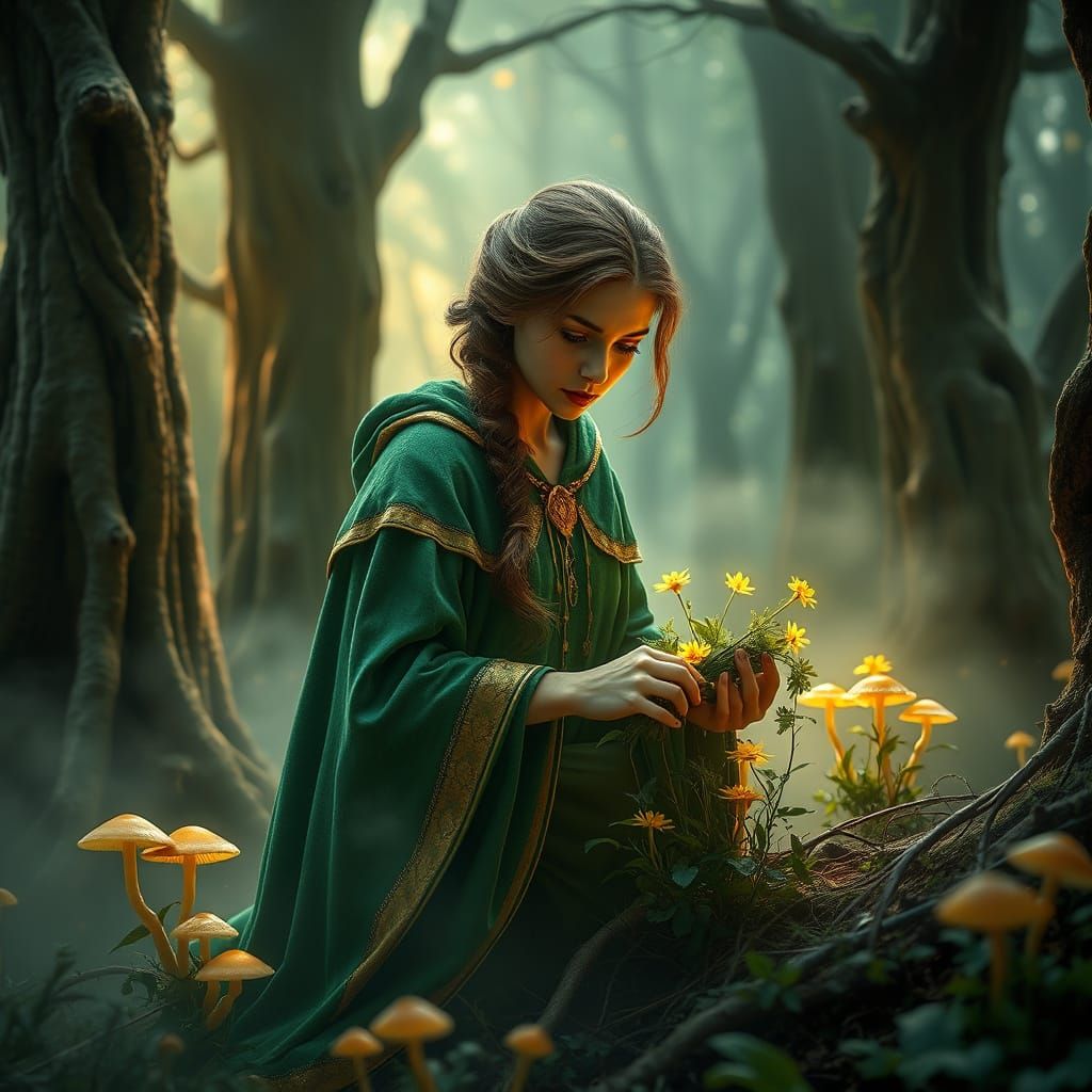Mystical Witch Amidst Enchanted Forest