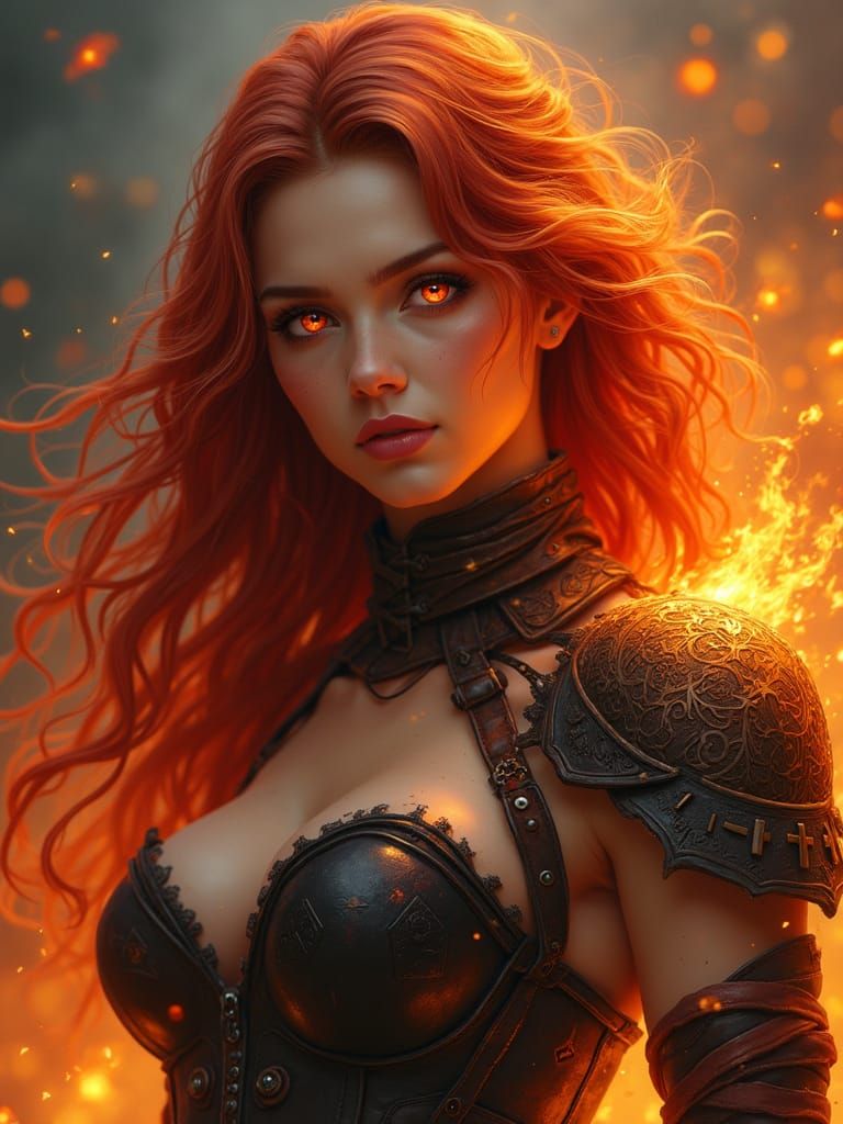 Hyperrealistic Pyromancer Goddess in Fiery Locks