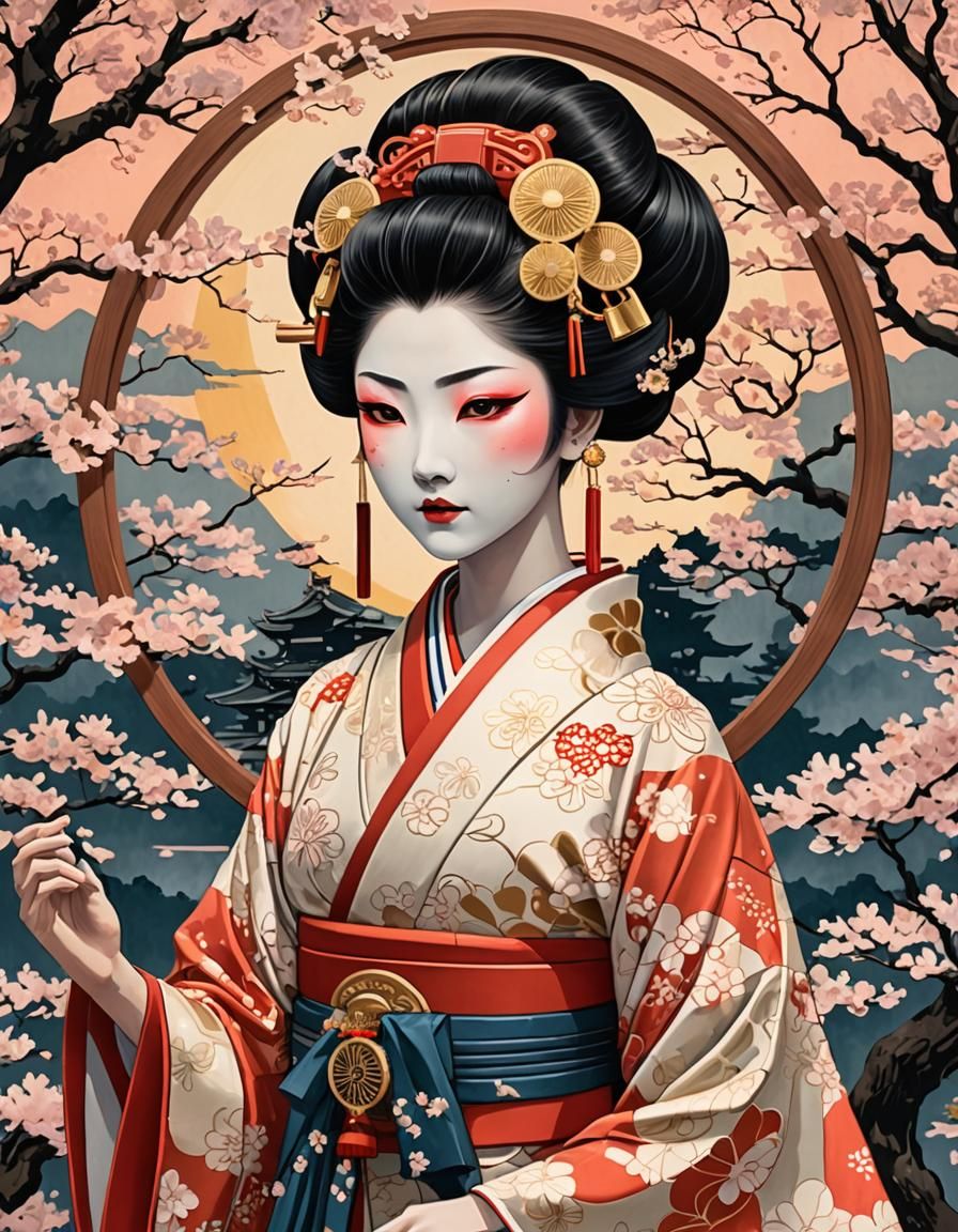 Amaterasu as Avant-Garde Geisha in Ukiyo-e Style