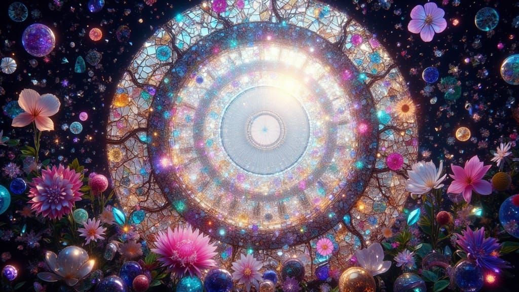 Kaleidoscope Sunlight Through Shattered Glass Dome