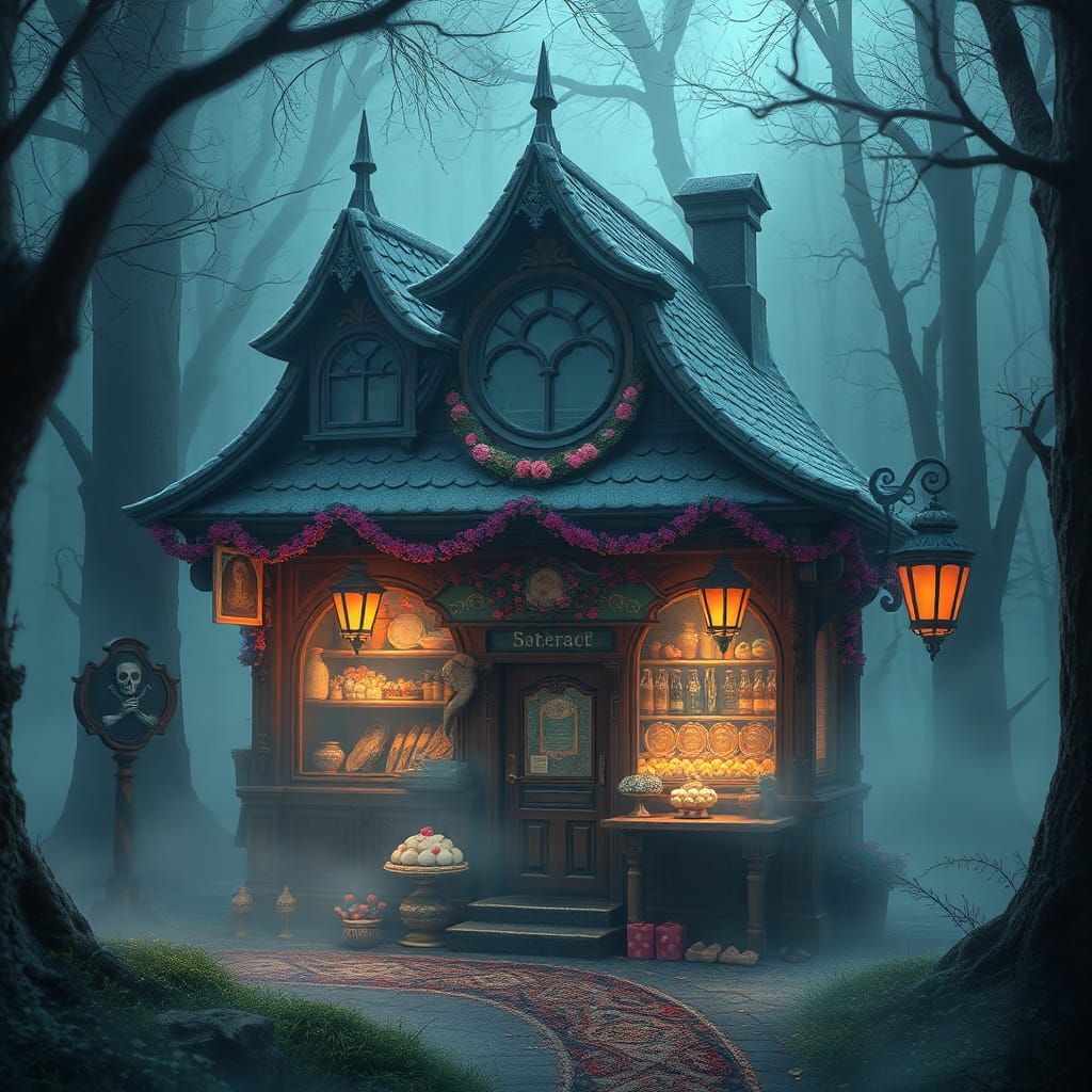 Ethereal Confectionery Shop in Mystical Forest
