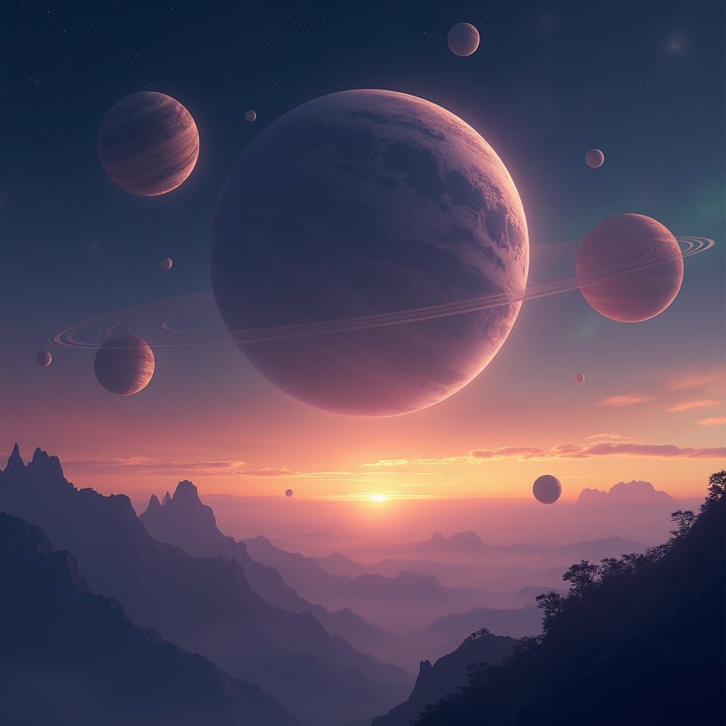 Seven Celestial Bodies in a Rare Alignment, Above a Dreamlik...