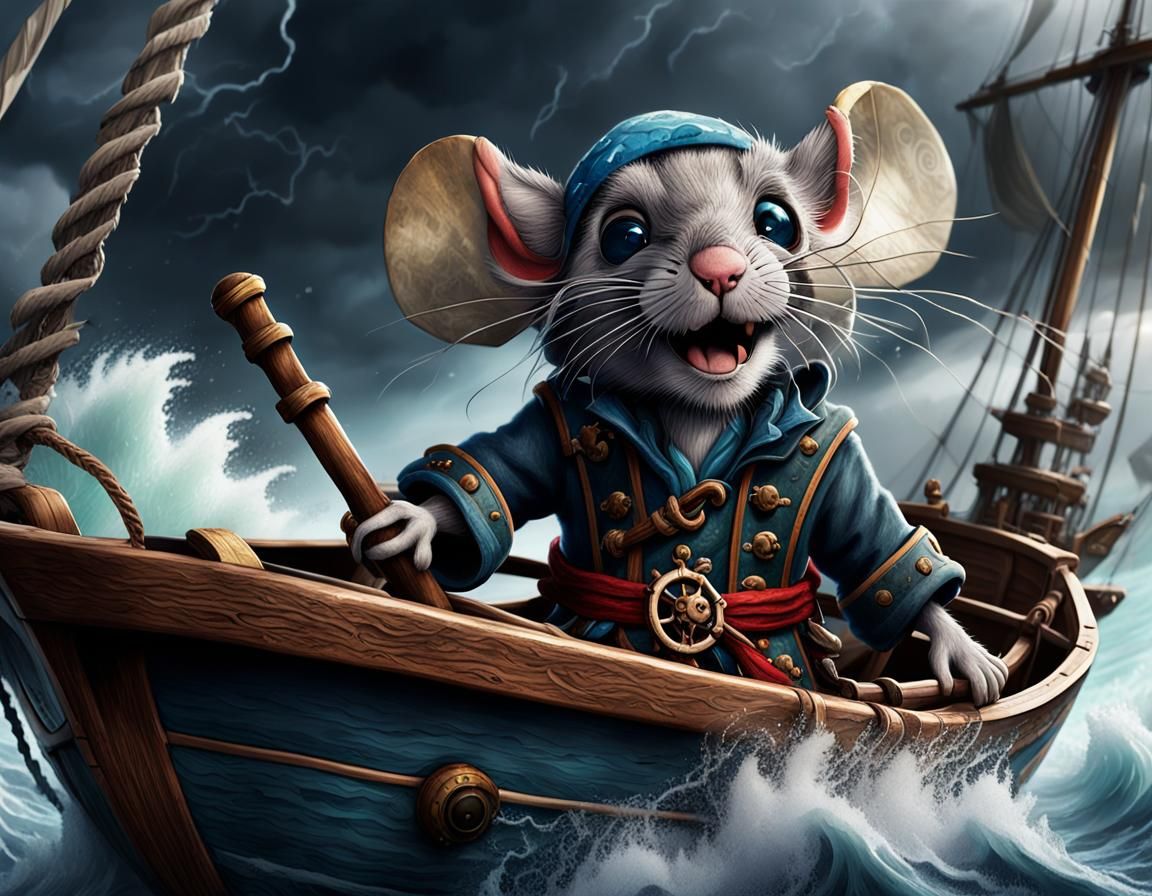 Anthropomorphic Pirate Mouse in Stormy Seas