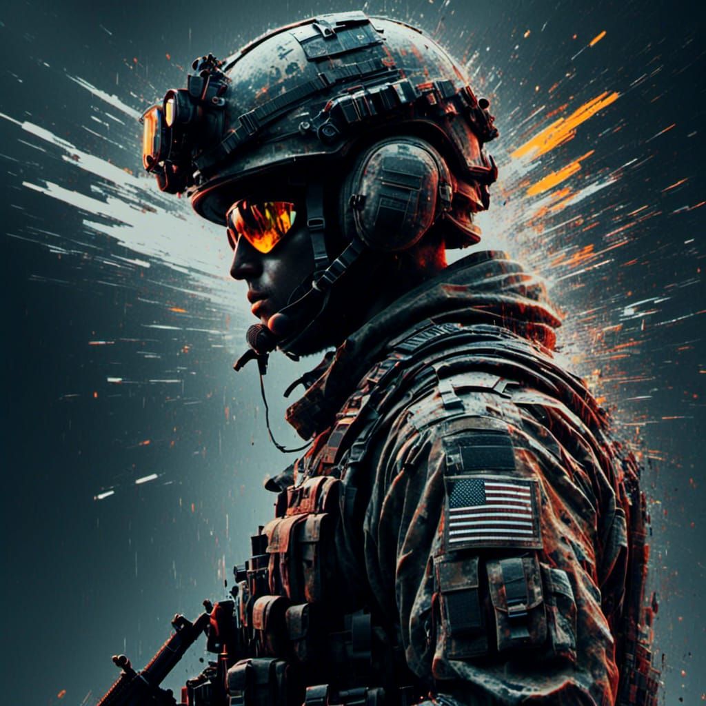 Glitch Art Soldier with Distorted Lines