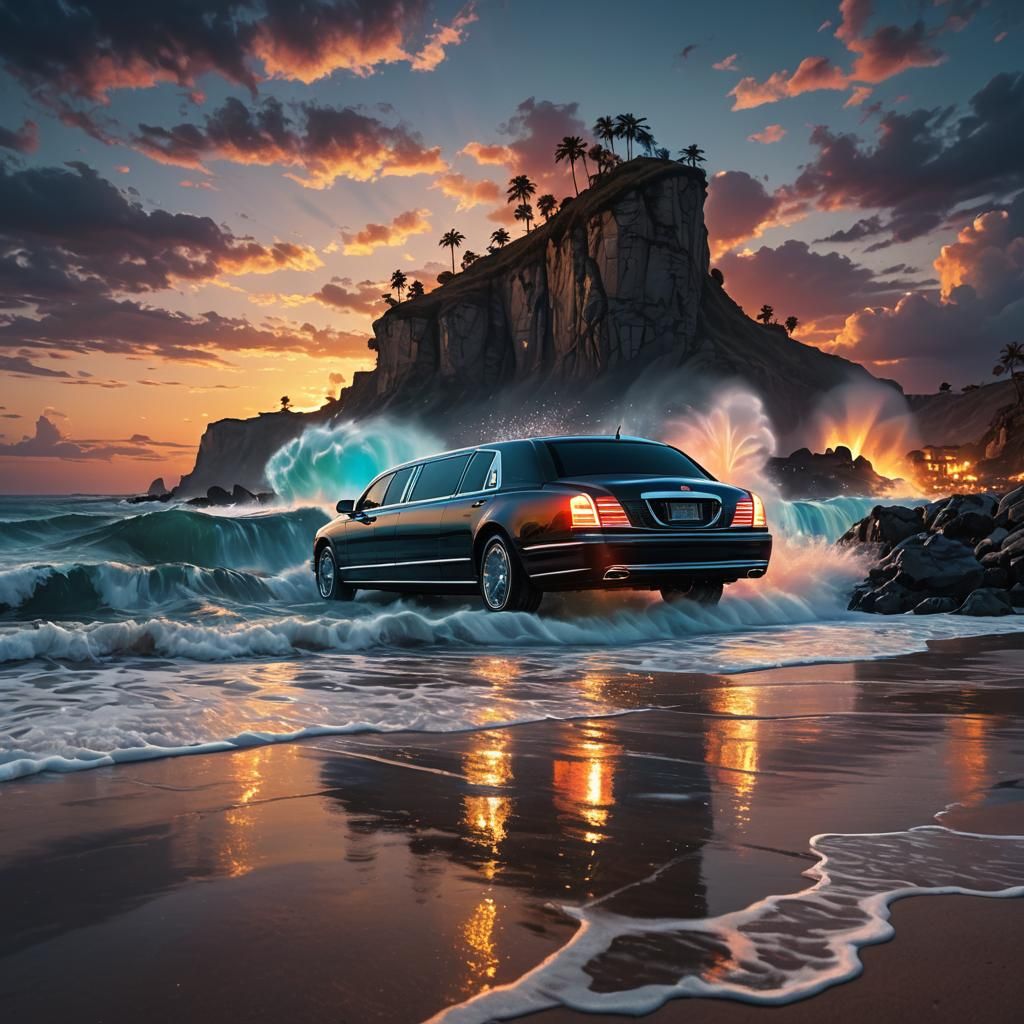 Bioluminescent Waves at Sunset: Digital Art