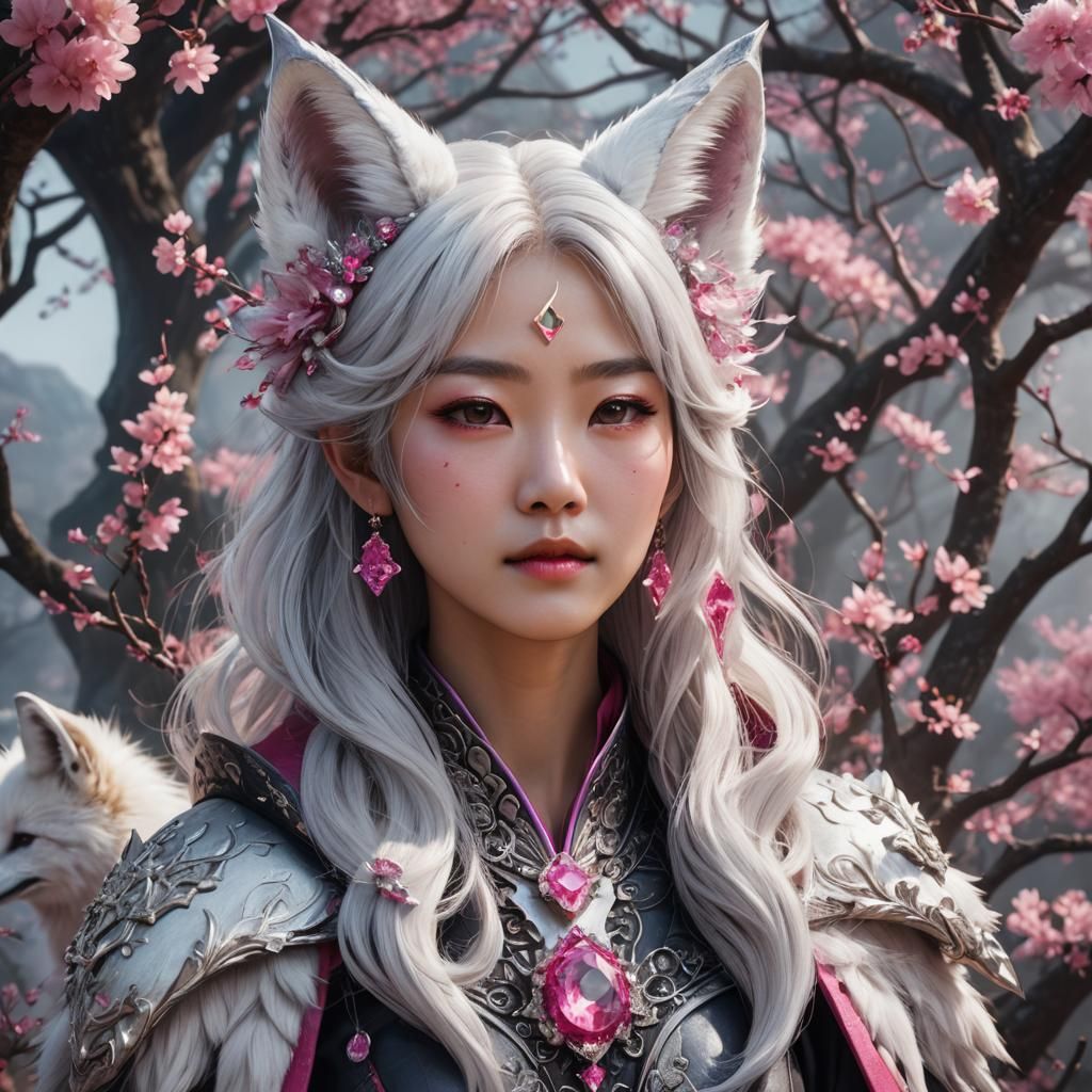 Korean Woman with Fox Ears in Fantasy Art